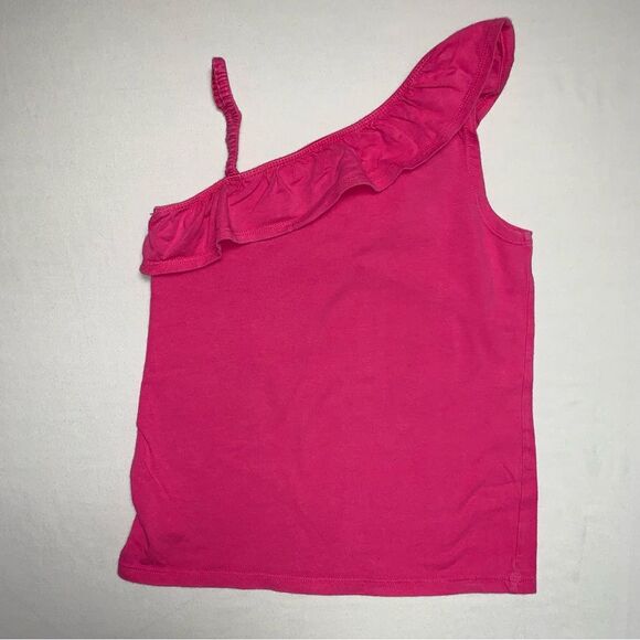 Pink Sequin Tank Top One Shoulder Girl’s 6 Ruffle Fuchsia Fall School Play Fun - Picture 3 of 7